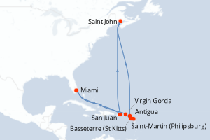 carte itinéraire croisière Caraïbes Bahamas 12 jours au départ du port de Miami