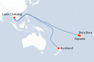 carte itinéraire croisière Australie Nouvelle Zélande 10 jours au départ du port de Papeete
