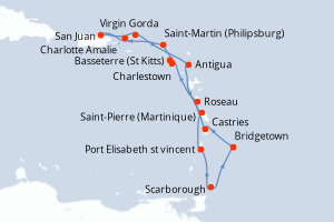 carte itinéraire croisière Caraïbes Bahamas 14 jours au départ du port de Bridgetown