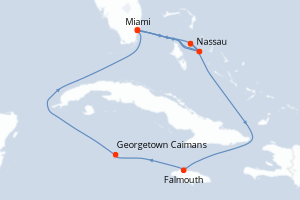 Carte de l'itinéraire de croisière Miami-Miami d'une durée de 11 jours