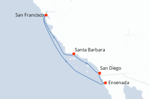 carte itinéraire croisière Riviera Mexicaine 7 jours au départ du port de San Diego