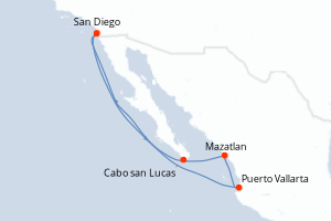 carte itinéraire croisière Riviera Mexicaine 7 jours au départ du port de San Diego