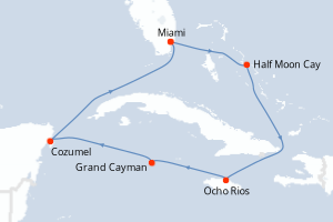 carte itinéraire croisière Caraïbes Bahamas 7 jours au départ du port de Miami