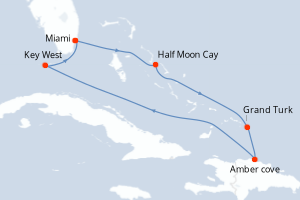 carte itinéraire croisière Caraïbes Bahamas 7 jours au départ du port de Miami