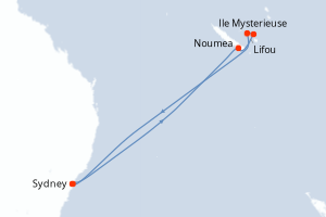 Carte de l'itinéraire de croisière Sydney-Sydney d'une durée de 8 jours