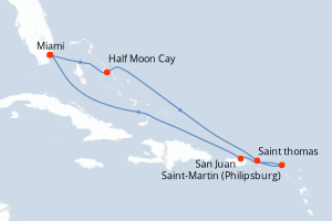 carte itinéraire croisière Caraïbes Bahamas 8 jours au départ du port de Miami