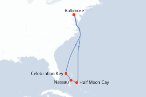 Carte de l'itinéraire de croisière Baltimore-Baltimore d'une durée de 7 jours