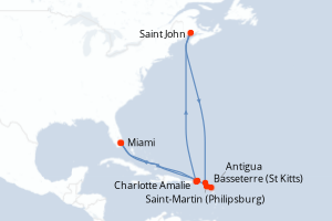carte itinéraire croisière Caraïbes Bahamas 11 jours au départ du port de Miami