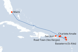 carte itinéraire croisière Caraïbes Bahamas 8 jours au départ du port de Miami