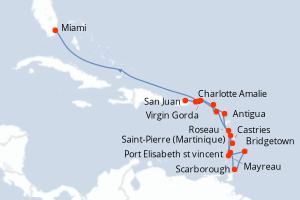 carte itinéraire croisière Caraïbes Bahamas 18 jours au départ du port de San Juan