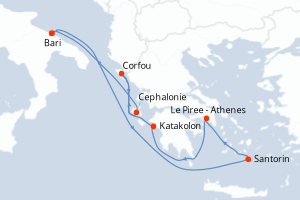 carte itinéraire croisière Adriatique 7 jours au départ du port de Bari