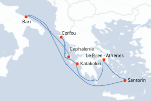 carte itinéraire croisière Méditerranée 7 jours au départ du port de Le Piree - Athenes