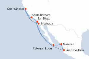 Carte de l'itinéraire de croisière San Diego-San Diego d'une durée de 14 jours