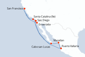 Carte de l'itinéraire de croisière San Diego-San Diego d'une durée de 14 jours