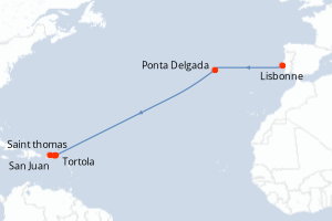 carte itinéraire croisière Caraïbes Bahamas 10 jours au départ du port de Lisbonne