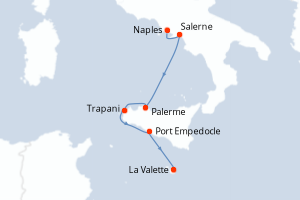 carte itinéraire croisière Sicile 7 jours au départ du port de Naples