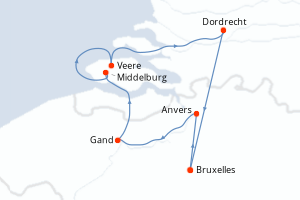 Carte de l'itinéraire de croisière Bruxelles-Bruxelles d'une durée de 6 jours
