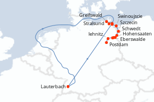 Carte de l'itinéraire de croisière Postdam-Stralsund d'une durée de 7 jours