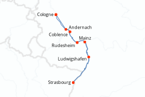 Carte de l'itinéraire de croisière Cologne-Cologne d'une durée de 7 jours