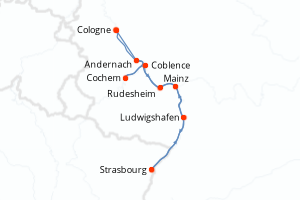 Carte de l'itinéraire de croisière Cologne-Cologne d'une durée de 7 jours