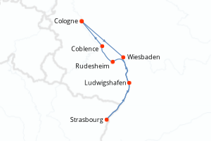 carte itinéraire croisière Rhin Main Moselle 5 jours au départ du port de Cologne