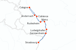 Carte de l'itinéraire de croisière Cologne-Cologne d'une durée de 7 jours