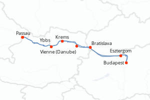Carte de l'itinéraire de croisière Passau-Passau d'une durée de 7 jours