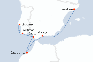 carte itinéraire croisière Méditerranée 7 jours au départ du port de Barcelone