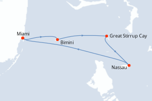 carte itinéraire croisière Caraïbes Bahamas 4 jours au départ du port de Miami