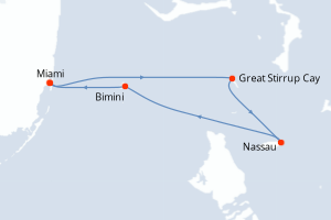 carte itinéraire croisière Caraïbes Bahamas 4 jours au départ du port de Miami