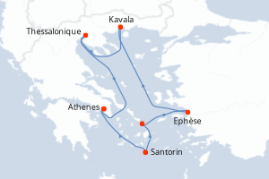 carte itinéraire croisière Méditerranée 7 jours au départ du port de Athenes