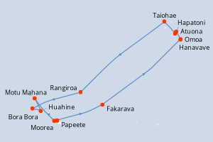 Carte de l'itinéraire de croisière Papeete-Papeete d'une durée de 14 jours