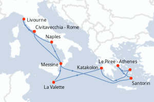 carte itinéraire croisière Sicile 10 jours au départ du port de Civitavecchia - Rome