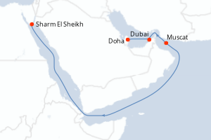 Carte de l'itinéraire de croisière Doha-Sharm El Sheikh d'une durée de 9 jours