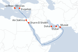 carte itinéraire croisière Moyen-Orient Dubaï 14 jours au départ du port de Doha