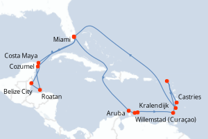 carte itinéraire croisière Caraïbes Bahamas 19 jours au départ du port de Miami