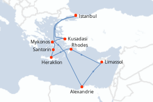 carte itinéraire croisière Méditerranée 10 jours au départ du port de Istanbul