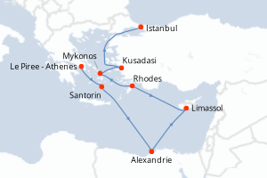 carte itinéraire croisière Méditerranée 9 jours au départ du port de Le Piree - Athenes