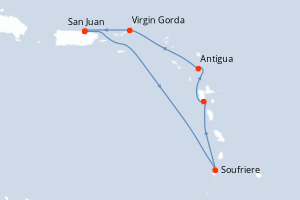 Carte de l'itinéraire de croisière San Juan-San Juan d'une durée de 6 jours