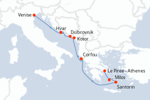 carte itinéraire croisière Adriatique 8 jours au départ du port de Venise