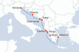 carte itinéraire croisière Méditerranée 7 jours au départ du port de Le Piree - Athenes
