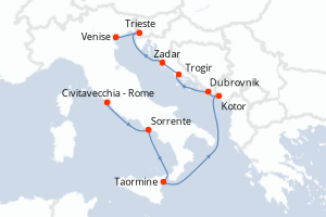 carte itinéraire croisière Sicile 9 jours au départ du port de Civitavecchia - Rome