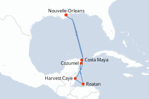 carte itinéraire croisière Caraïbes Mexique 7 jours au départ du port de Nouvelle-Orleans