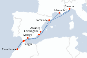 carte itinéraire croisière Méditerranée 11 jours au départ du port de Marseille