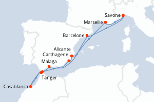 carte itinéraire croisière Méditerranée 11 jours au départ du port de Savone