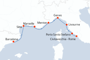 carte itinéraire croisière Méditerranée 8 jours au départ du port de Civitavecchia - Rome