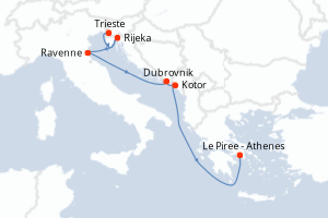 carte itinéraire croisière Adriatique 6 jours au départ du port de Trieste