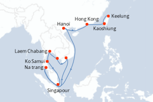 Carte de l'itinéraire de croisière Keelung-Singapour d'une durée de 15 jours