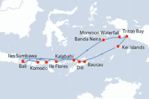 Carte de l'itinéraire de croisière Bali-Bali d'une durée de 15 jours