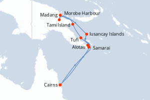 Carte de l'itinéraire de croisière Cairns-Cairns d'une durée de 10 jours